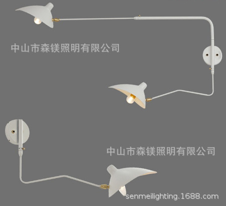 Diseñador creativo al por mayor brazo oscilante brazo largo lámpara de pared con dientes y garras de baile araña oscilante lámpara de pared de pico de pato de hierro moderno