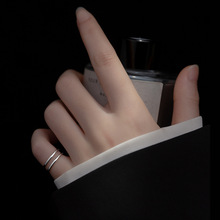 S925银戒指女韩版时尚双层线条戒指个性光面简约尾戒指环J0264-1