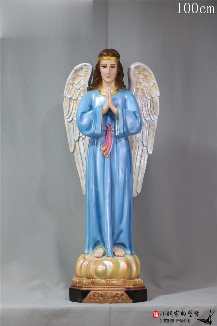 Ángel de 100cm mano corna adornos de estatuas de vidrio de fibra de vidrio de la iglesia de la casa decoración de figuras