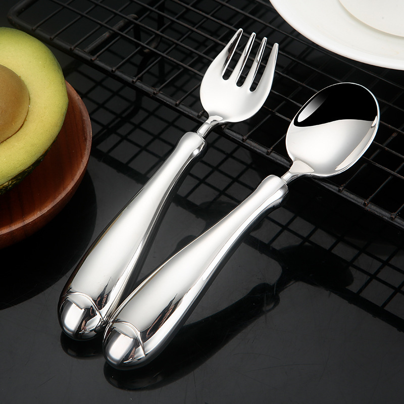 316 Stainless Steel Spoon and Fork with Hollow Handle, Children's Supplementary Food Tableware, Baby Spoon Set, Long Handle, Household Use