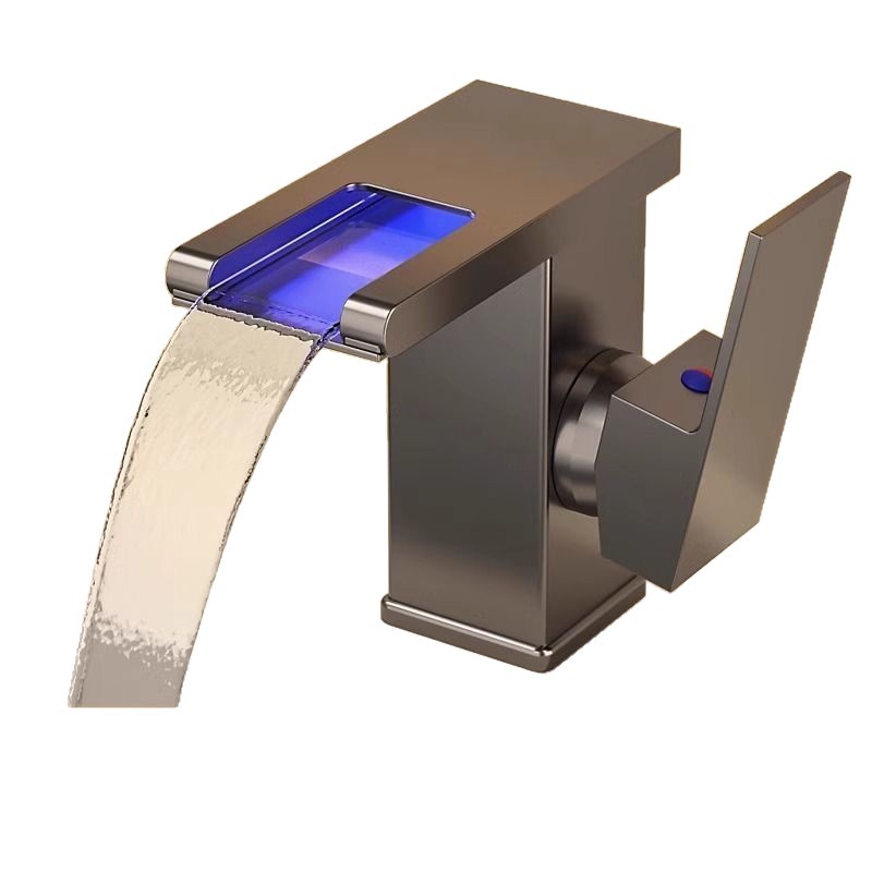 Grifo Mezclador de Cascada para Lavabo de Acero Inoxidable, con Luz LED, para Lavabo de Baño