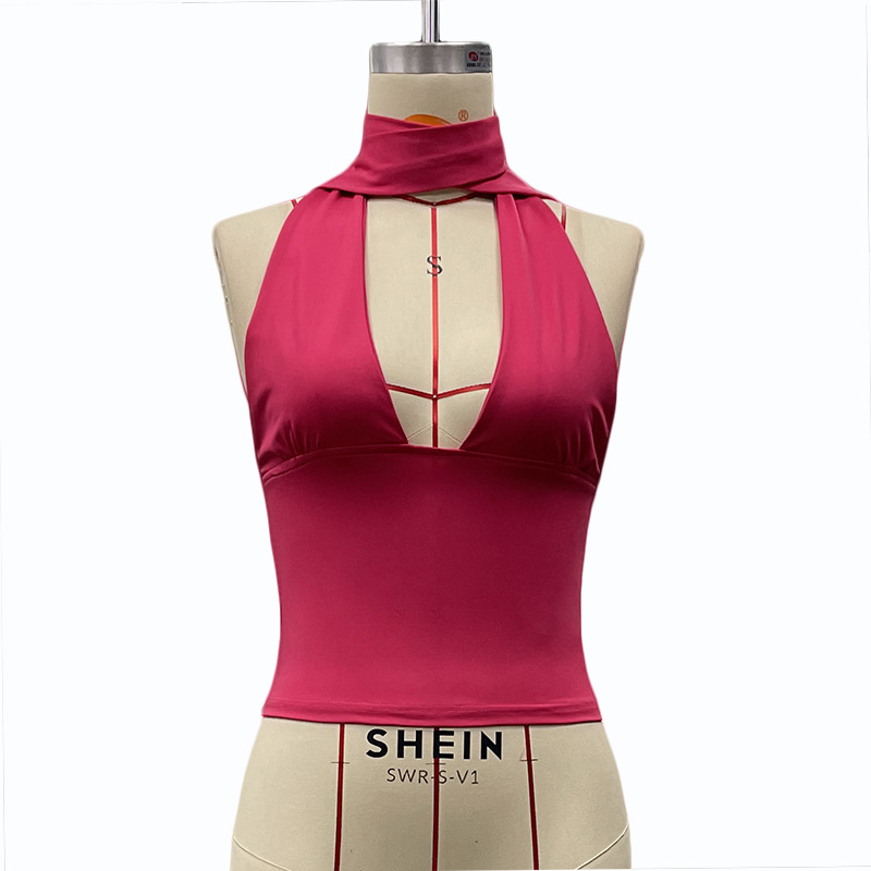 2025 verano venta caliente europeo y americano ropa de mujer transfronteriza cuello con cordones color sólido sexy espalda en V profunda con tirantes delgados