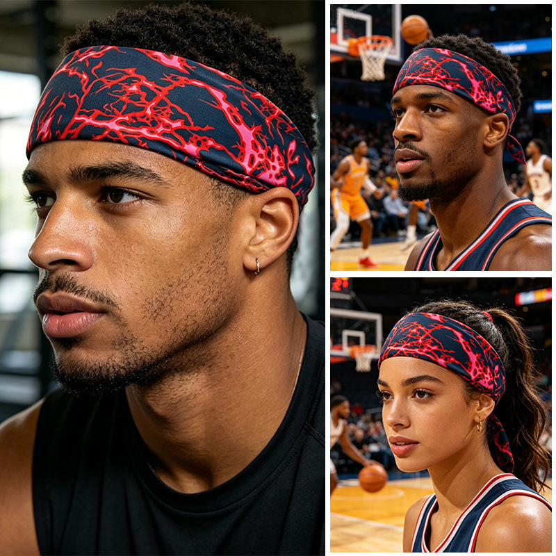 Cross-border best-selling sports headband for men and women, suitable for fitness, running, yoga, sweat-absorbing, elastic printed casual headband and hair accessory
