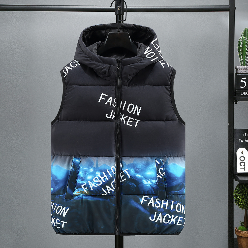 Men's Clothing Silk cotton cotton vest men's autumn and winter new men's reversible vest coat loose hooded vest outer wear for students_voghion.com