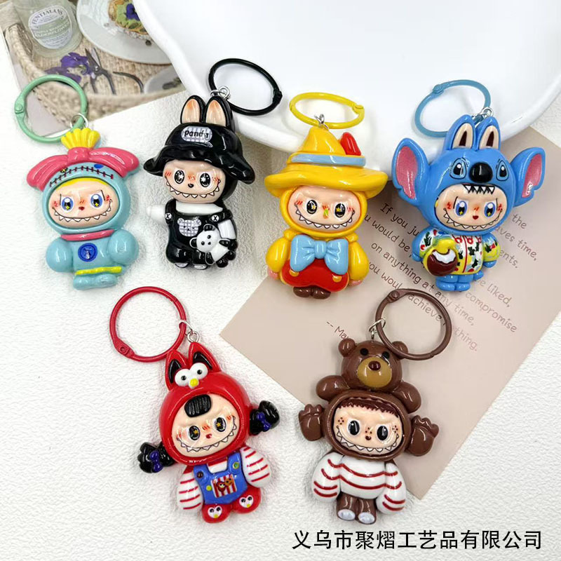 ラブブキーホルダー、かわいい漫画風バッグチャーム、携帯電話ストラップ、クリーム接着剤樹脂アクセサリー、卸売|undefined