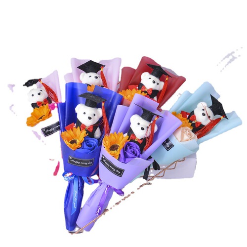 Graduation plush toy bouquet sunflower rose single cartoon bear Teacher's Day gift