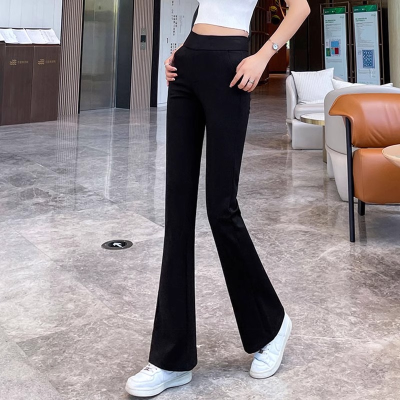 Black Bird Leg Micro Trousers Women's Spring Summer Autumn Casual High Waist Slimming Stretch Trousers for Little Man