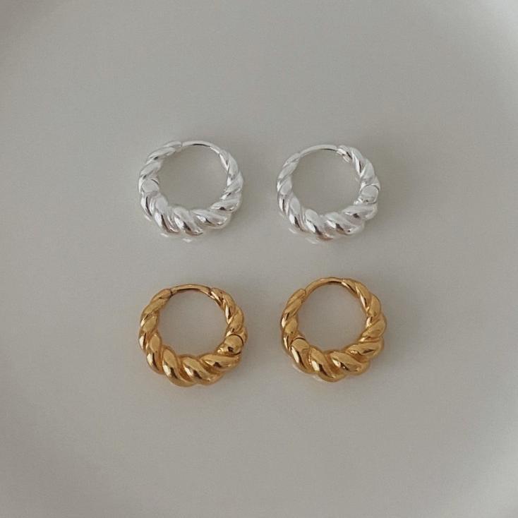 1 Pair Simple Style Spiral Stripe Sterling Silver Plating 18k Gold Plated Earrings display picture 5