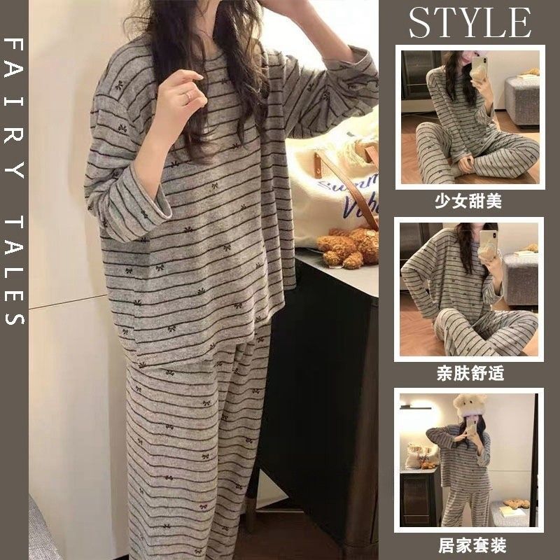 100% Pure Cotton Trendy New Women's Pajamas Spring and Autumn Long-Sleeve Plus-Size All-Cotton Loungewear Set Summer Ins Style Winter 100% Pure Cotton Trendy New Women's Pajamas Spring and Autumn Long-Sleeve Plus-Size All-Cotton Loungewear Set Summer Ins Style Winter
