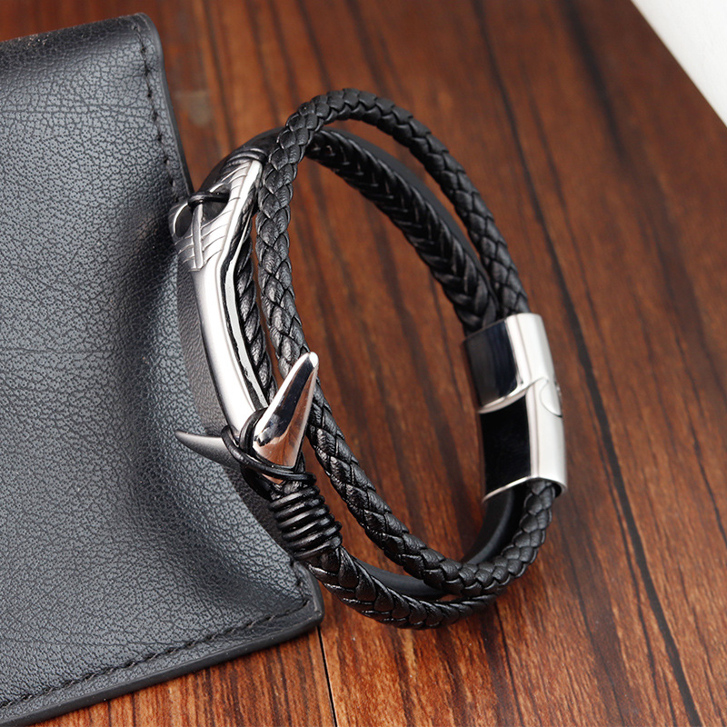 Daily Occasion Retro 316L Stainless Steel Pu Leather Arrow Men Cord & Leather Bracelets
