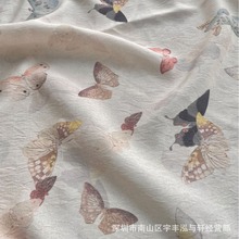 蝴蝶仙子国风新中式天丝棉棉绸布料印花汉服旗袍古风裙子面料夏