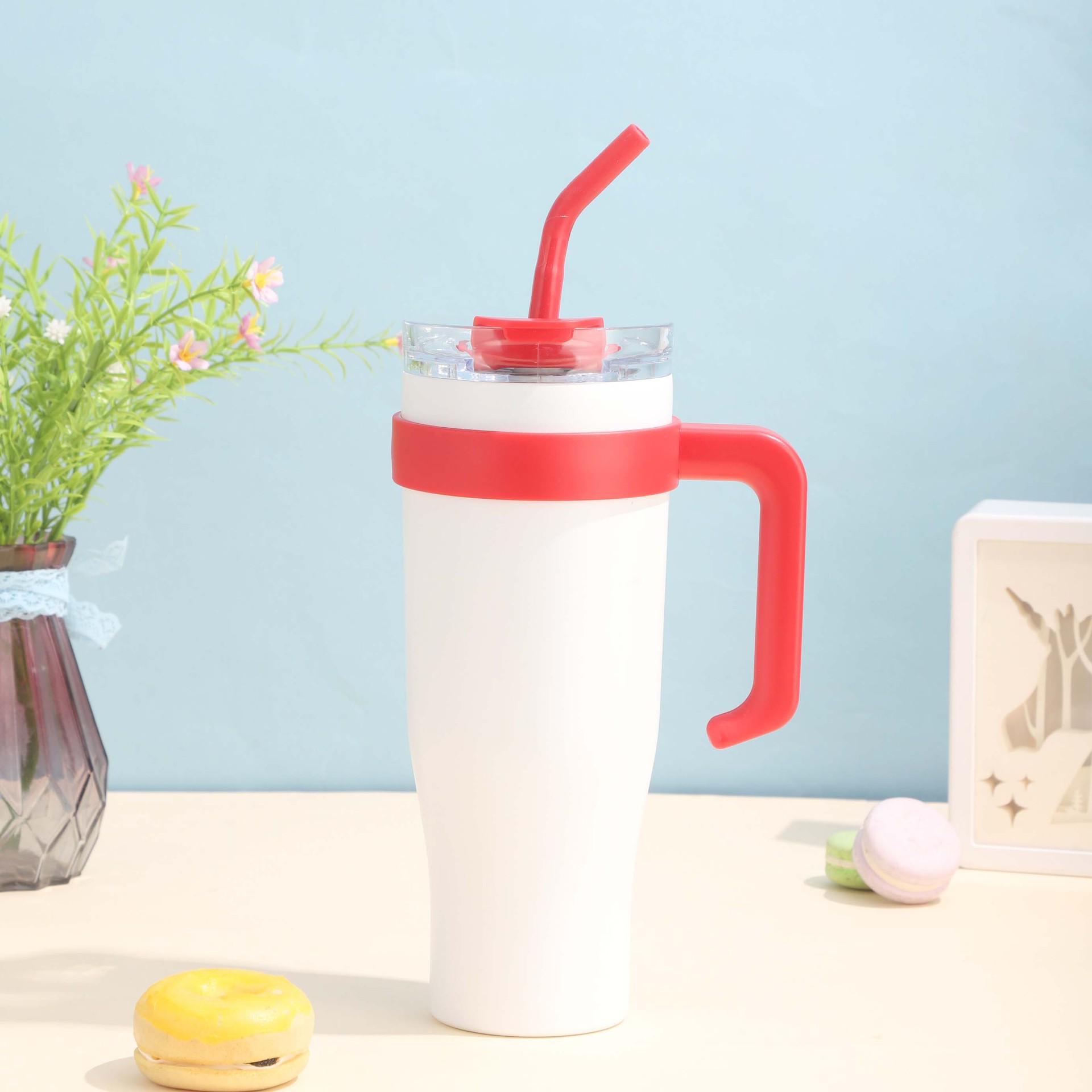 Hot 40oz de alto valor facial taza de automóvil de acero inoxidable Taza de aislamiento de gran capacidad de taza de hielo taza mango taza de paja