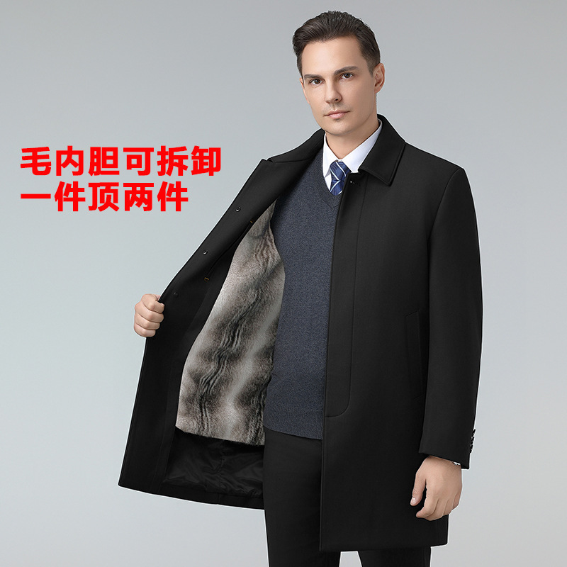 Brand Men's Mid-Length Winter down Jacket, Business Casual, Executive Style, Warm Mink Fur Coat for Middle-Aged Dads Brand Men's Mid-Length Winter down Jacket, Business Casual, Executive Style, Warm Mink Fur Coat for Middle-Aged Dads