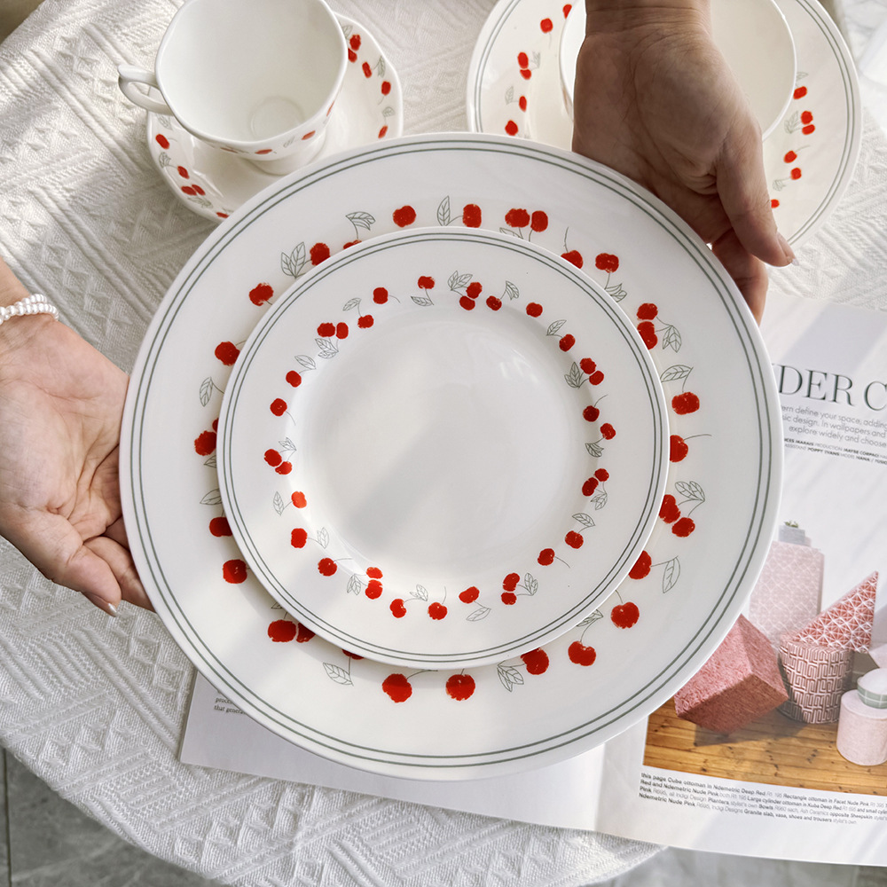 INS风餐具高颜值家用碗盘 小樱桃盘收集时光甜品碟结婚乔迁礼物