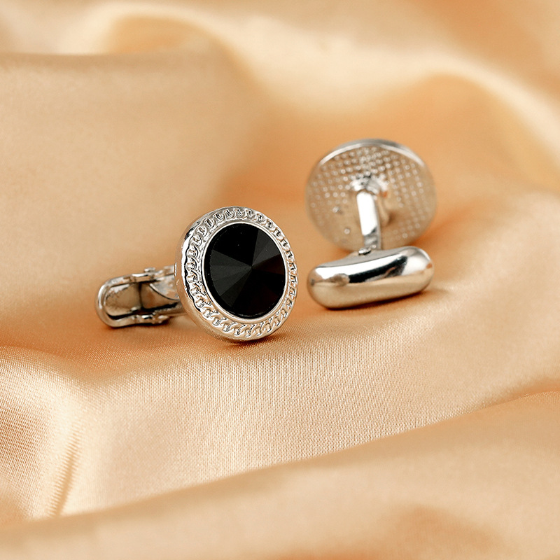 Gemelli da polso rotondi oro con zircone per camicia da uomo_voghion.com