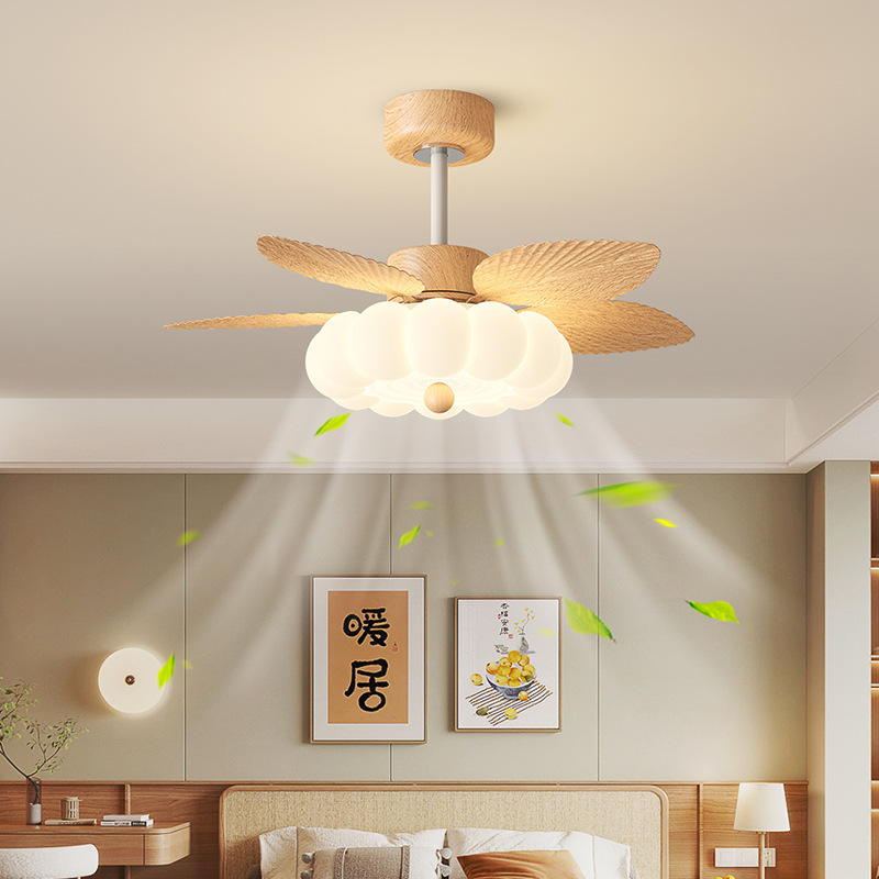 Luz de ventilador de comedor de viento crema medieval retro simple y creativo calabaza lámpara de ventilador de dormitorio gran ventilador de viento lámpara de techo image 1