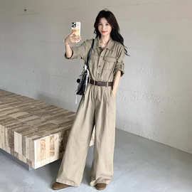 复古老钱风高级感工装连体裤2026新款女春秋爆款休闲时尚阔腿长裤