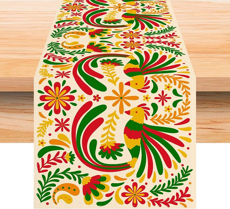 アマゾンの人気メキシコカラーレトロ曼荼羅花亜麻テーブル旗食卓家庭装飾キッチンテーブル旗|undefined