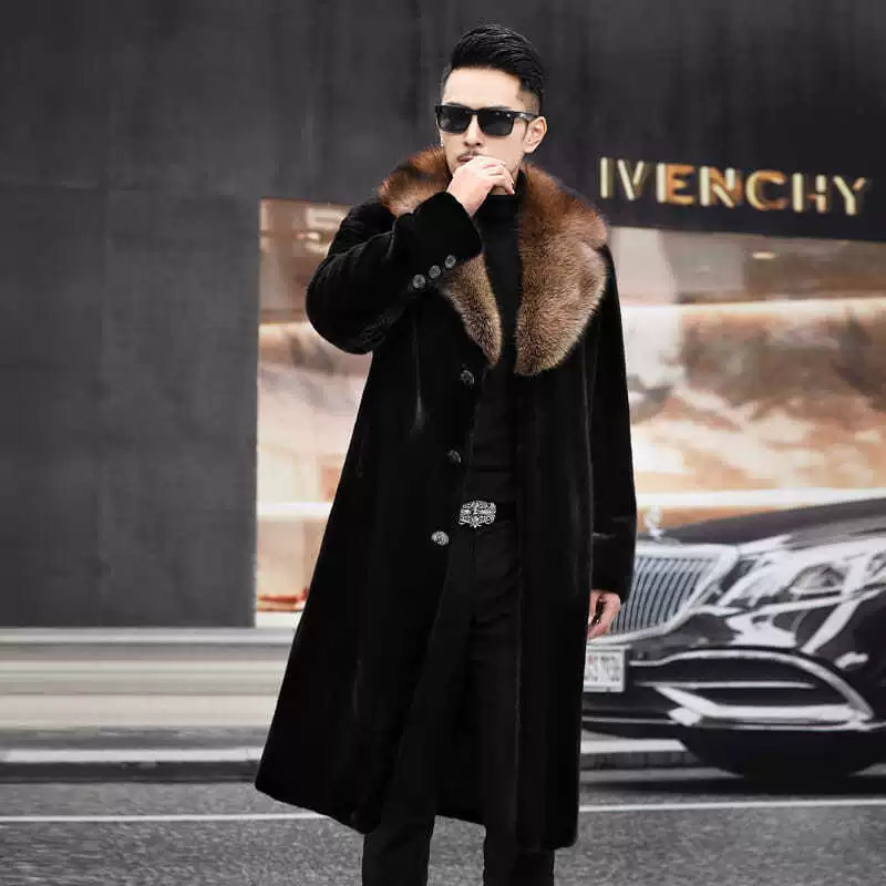 Мужская шуба с капюшоном имитация норковой шубы зимний новый стиль мужская средняя длинная теплая имитация норка шуба для отдыха