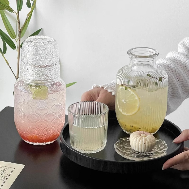 Retro Engraved One Pot and One Cup Glass Tea Set, High-Looking Chinese Afternoon Tea Tea Set and Water Cup for One Person