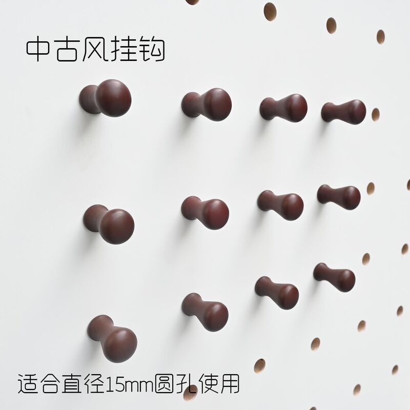 Solid Wood Pegboard Accessories Hooks, Colorful Walnut Vintage Matchstick Round Head Storage Hangers, 15mm Hole
