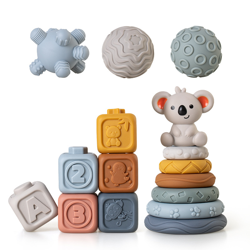 Juguetes transfronterizos de agarre de mano para bebés y niños pequeños, bloques de bloques de goma suave, círculos apilados, pellizcos para bebés, juguetes apilados de bolas image 26