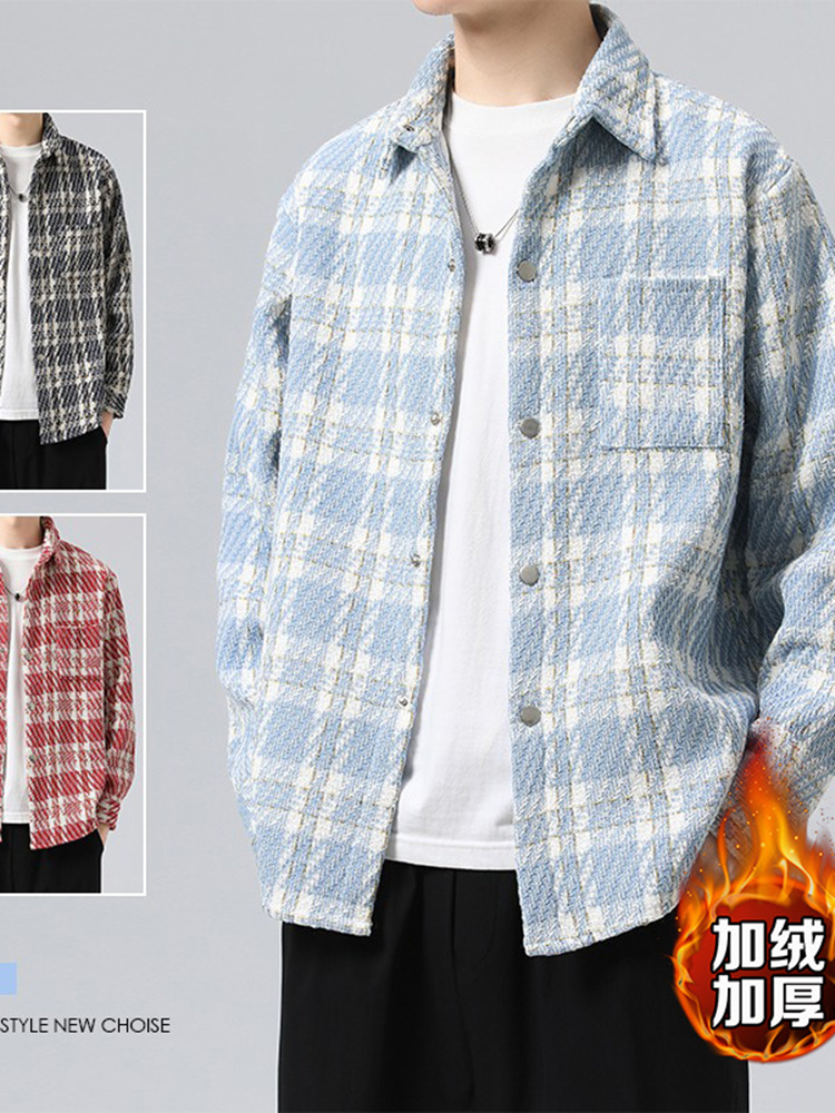 青少年コート男性春秋タイプ高校生小香風格子シャツ男性ハンサムジャケット男性服