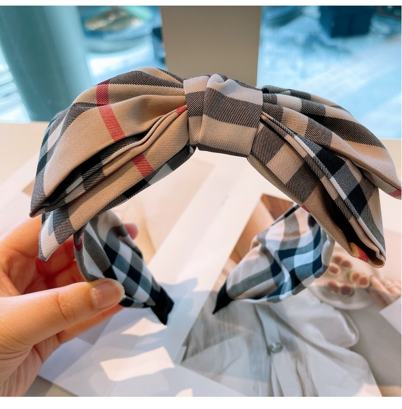 120g Weight Headwear Classification Festival Occasion Bow Knot Pattern Women'S Gender Retro Style Retro Lattice Double-layer Bow Twisted Headband 24