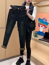 年冬季新款加绒加厚高腰小脚牛仔裤女显瘦百搭修身九分铅笔裤