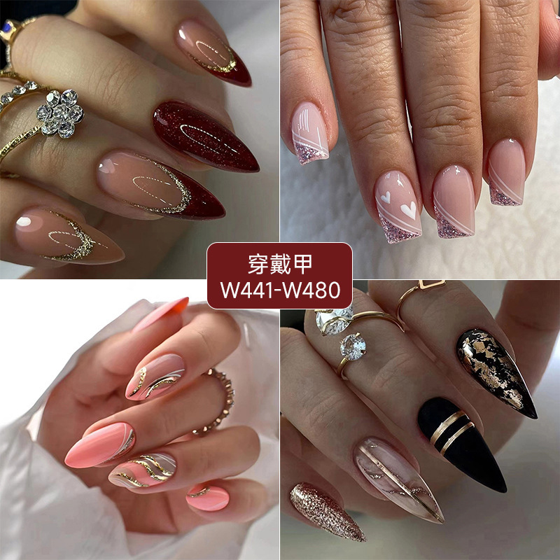 Foreign trade fashion nail pieces Europe and the United States ins natural sober lake blue flash ripple nail wear wholesale
