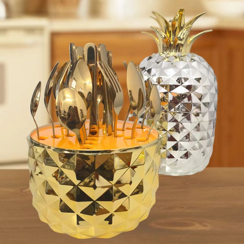 Cross-border net red pineapple ABS mood egg tableware 24-piece set high-grade stainless steel 1010 western-style knife, fork and spoon suit