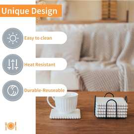 木制杯垫串珠杯垫带金属支架咖啡桌面装饰正方形饮料水杯隔热垫