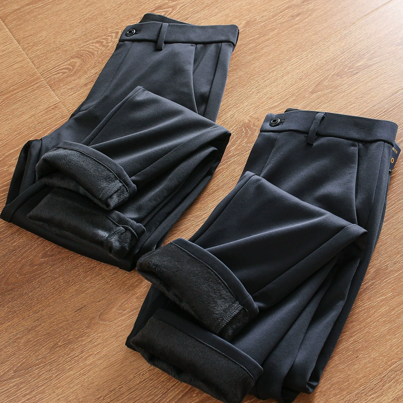 Плюшевая утолщение и легкий бизнес серии шерстяная смесь руи талия осень и зима для мужчин теплая прямая повседневная брюки брюки