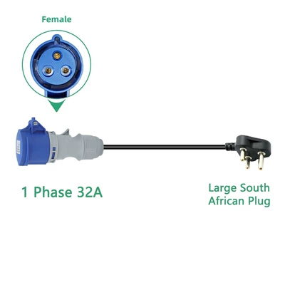 Standard Plug to Cee Female Adapter | EV şarj adapterləri - single-phase-32a-socket-south-african-plug