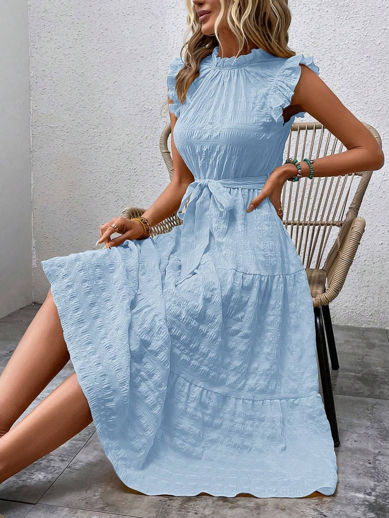 Women's Regular Dress Streetwear Scalloped Neckline Lettuce Trim Sleeveless Solid Color Midi Dress Daily display picture 25