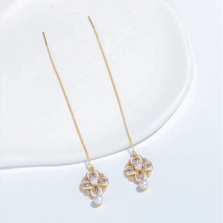 Retro design universal earrings from pearl, light luxury style, high-quality style