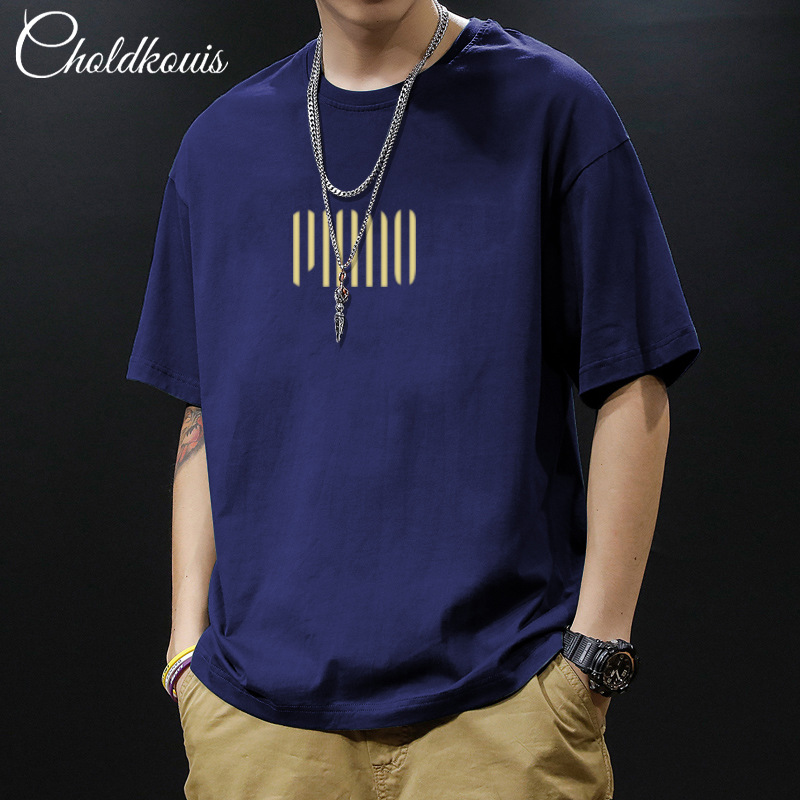 Camiseta de estilo americano de alta calle para hombres de verano in tide marca de algodón de manga corta ropa de cuello redondo de tendencia suelta manga de cinco partes