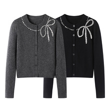 2025秋季新款女装甜美亮钻蝴蝶结刺绣毛针织开衫上衣D0160809001