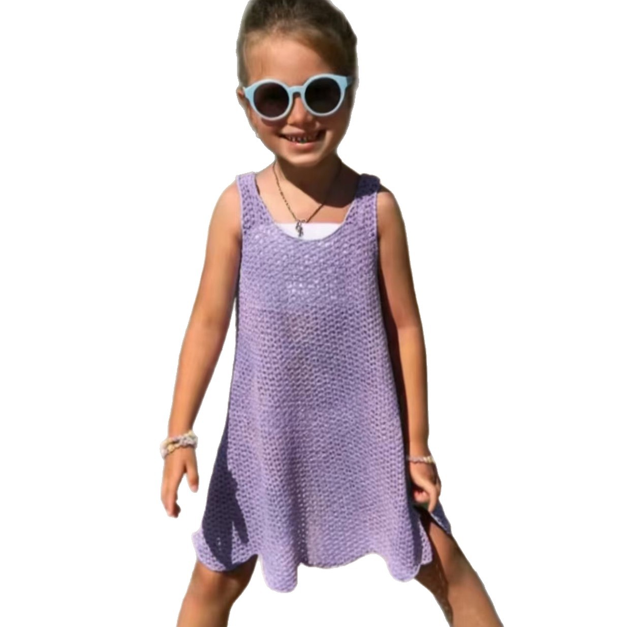 Neuer, modischer, lila gestrickter Badeanzug im französischen Stil, einteiliger Strandmantel für Kleinkinder (3-7 Jahre)_voghion.com