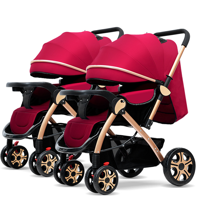 Carrinche de bebés gemelos especial para sentarse y acostarse ligero plegable alto paisaje de un botón para el coche de bebés