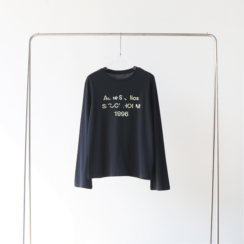 AC高品質李宜通同スタイルスプレーカラーウォッシュ加工ラウンドネックTシャツダーティーウォッシュプリントメンズレディースプルオーバー長袖Tシャツ|undefined