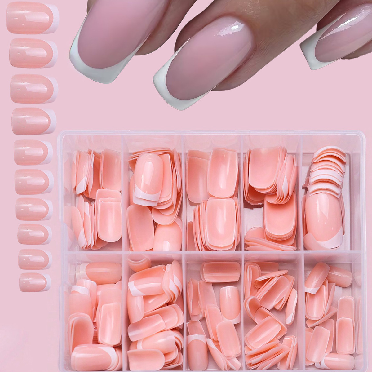 Ventas transfronterizas calientes de desgaste de uñas de alta calidad otoño 120 piezas en caja desnudo rosa francés desgaste parche de uñas falsas