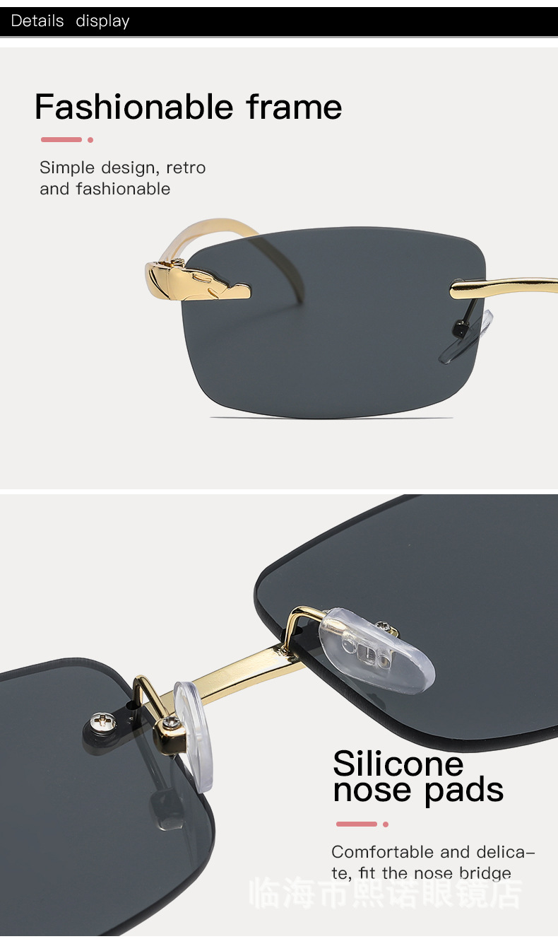 Leopard Head Frameless Sunglasses Retro Geometric Design Women_voghion.com