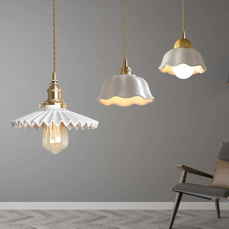 Japanese-style ceramic chandelier wine bar entrance island table brass lamp bay window creative bedroom bedside long line small chandelier