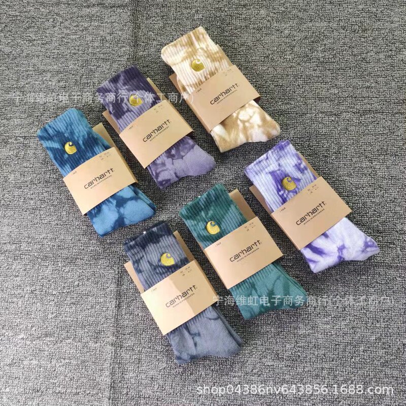 Four Seasons New Carhartt Socks Tie-Dye Embroidery Thickened Towel Bottom Sports High Tube Socks for Men and Women