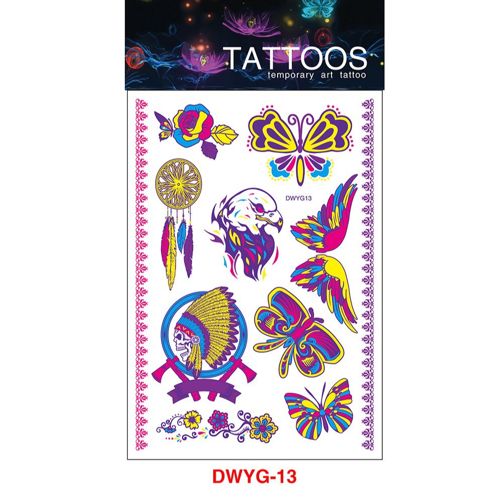 Tatuajes Temporales Fluorescentes para Brazo de Papel de Transferencia de Agua, Impermeable para Halloween