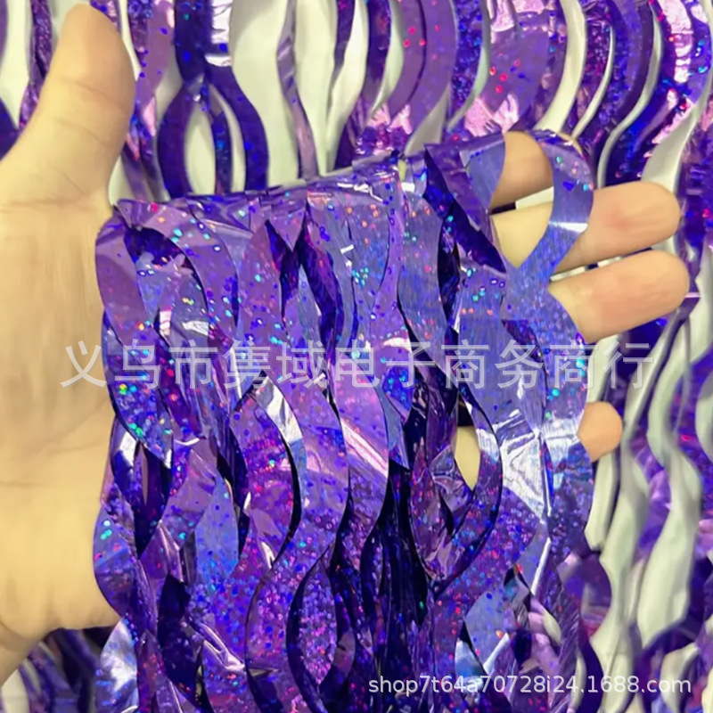 Nuevo cimitarra láser transfronteriza cortina de seda de lluvia cortina de seda de lluvia ondulada decoración de fondo fiesta de cumpleaños fotografía decoración de escena