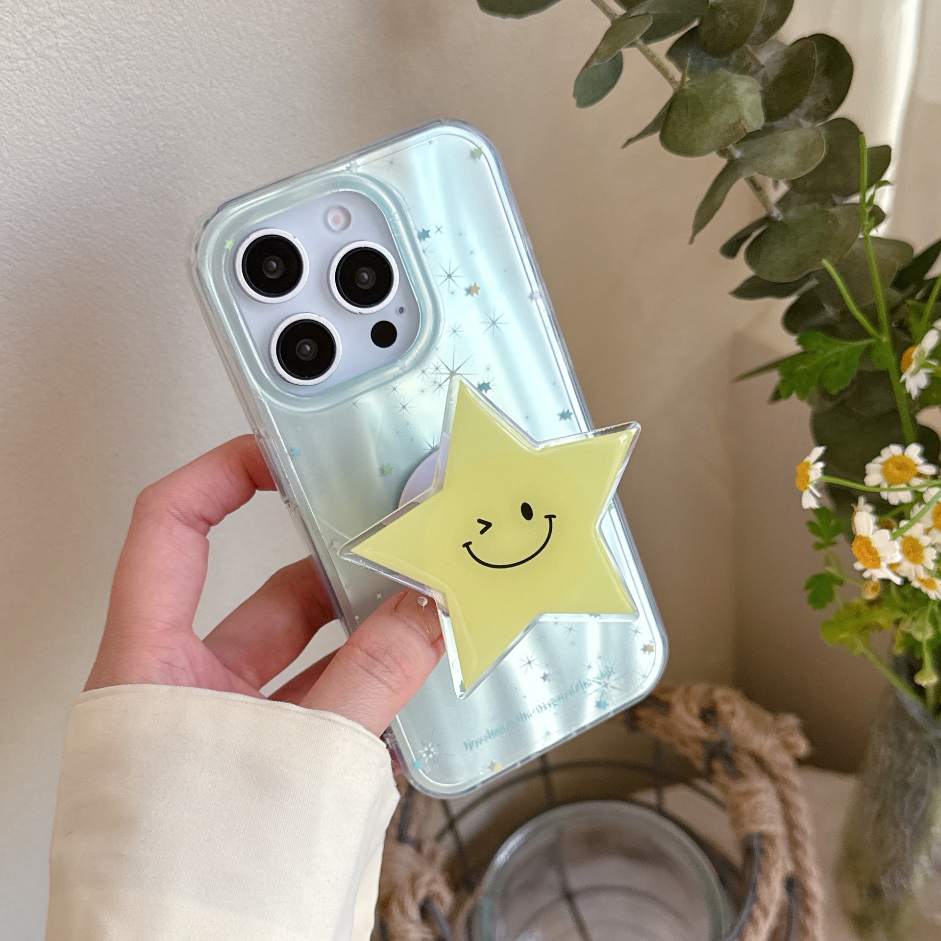 Soporte de estrella verde menta de fantasía para iPhone15 Apple 16ProMax funda para teléfono móvil 14 girl 13 nuevo