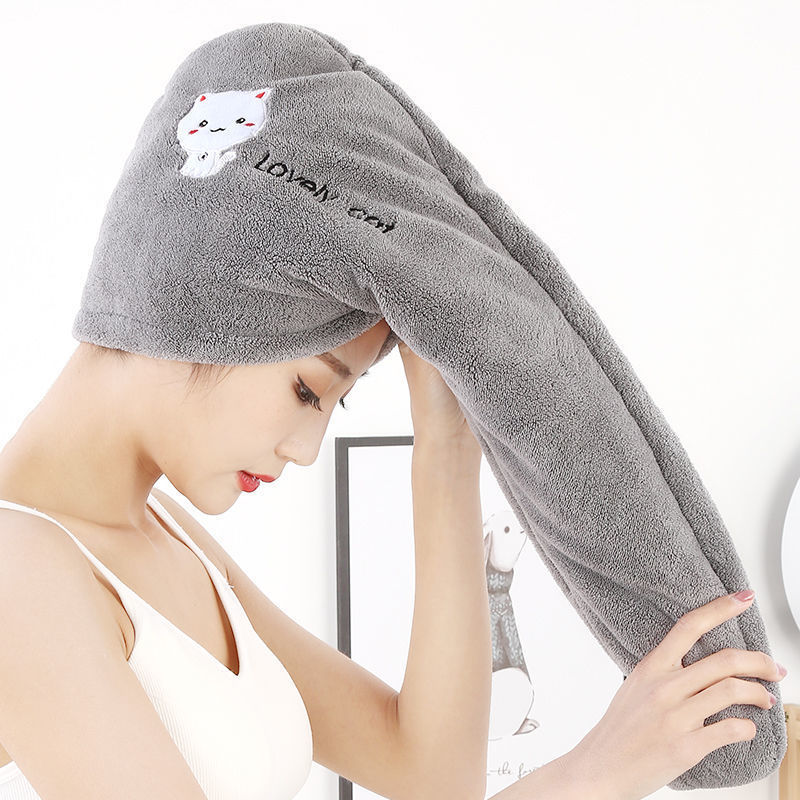 Women's Double-Layer Thickeneded Hair Drying Cap, Super Absorbent Hair Towel, Turban, Embroidered Cartoon, Cute Dormitory Goodies