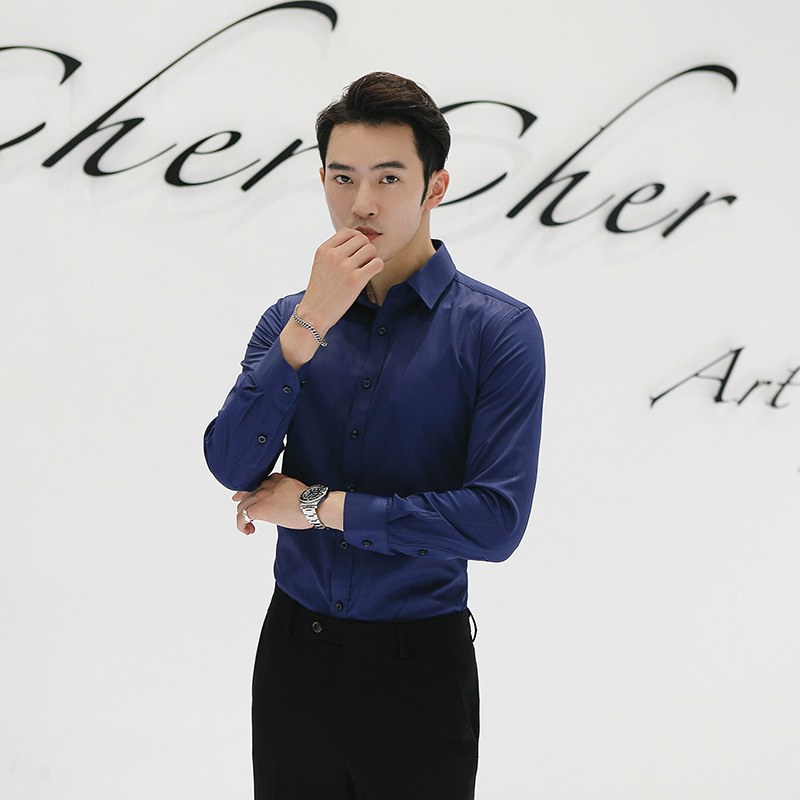 Camisa blanca de manga larga para hombres sin planchar ropa formal de negocios estilo coreano Delgado trabajo profesional novio mejor camisa de traje de hombre